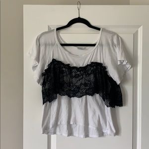 ABOUND White Tee with Black Ruffle